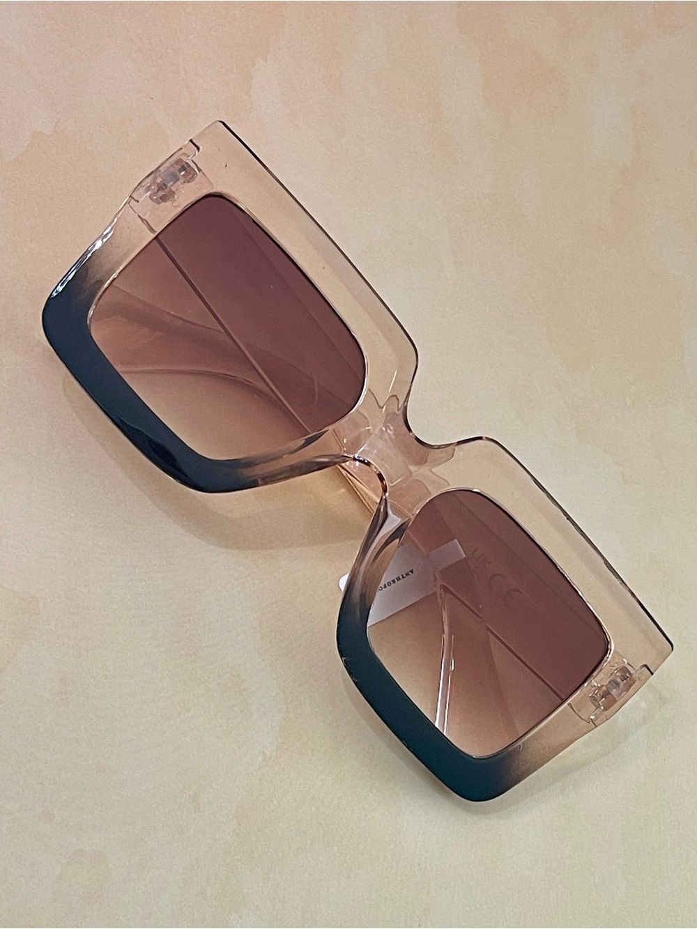 Anthropologie Clear Peach Square Chunky Sunglasses with Gradient Black Trim